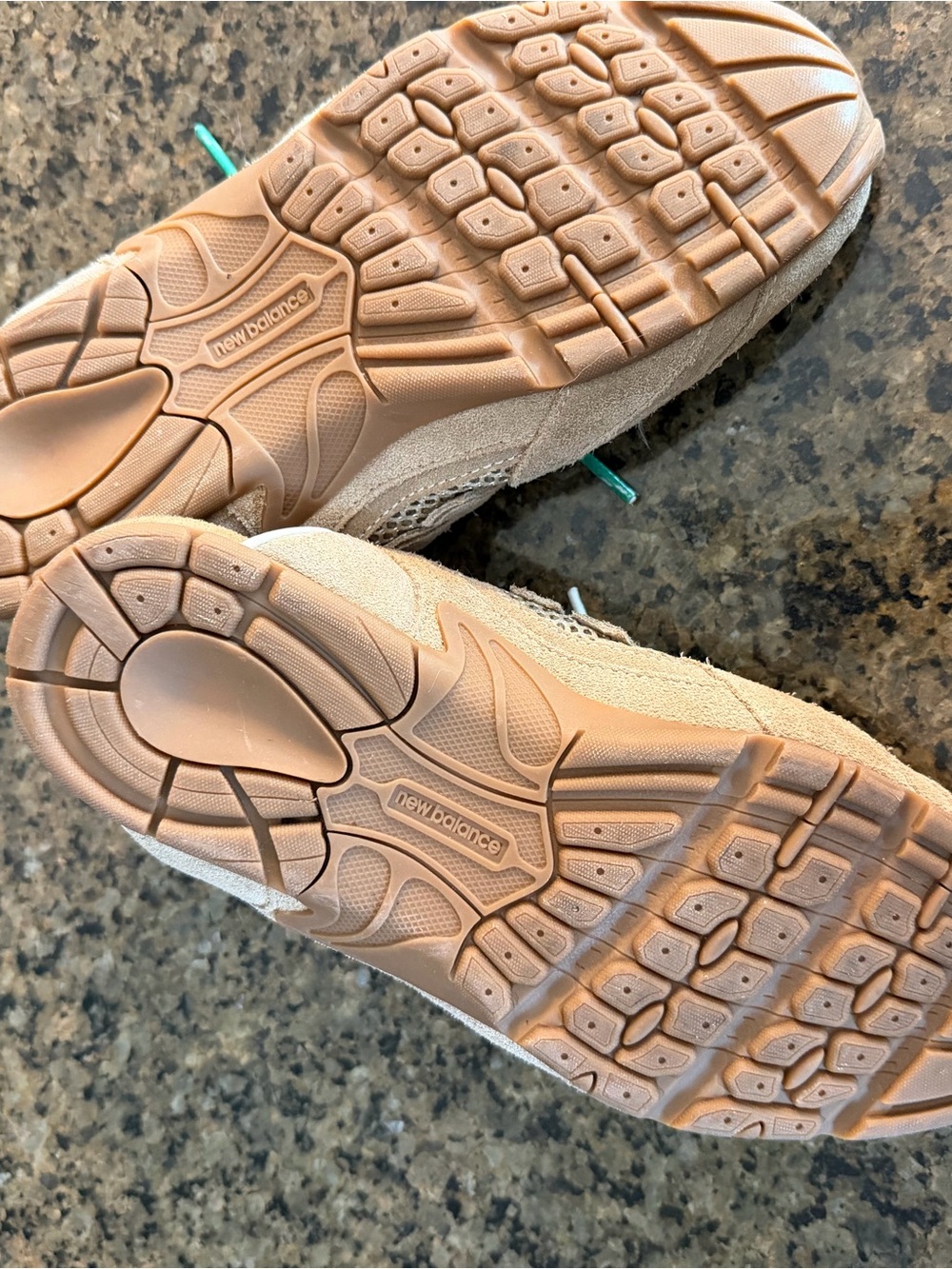 Miu Miu x New Balance Beige Suede Mesh Sneaker Clogs with Green Accent Laces - Picture 5 of 8